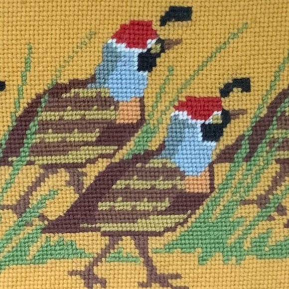 VTG Quail Needlepoint 70s Framed Columbia Minerva Framed Birds Boho Embroidery - Picture 5 of 12